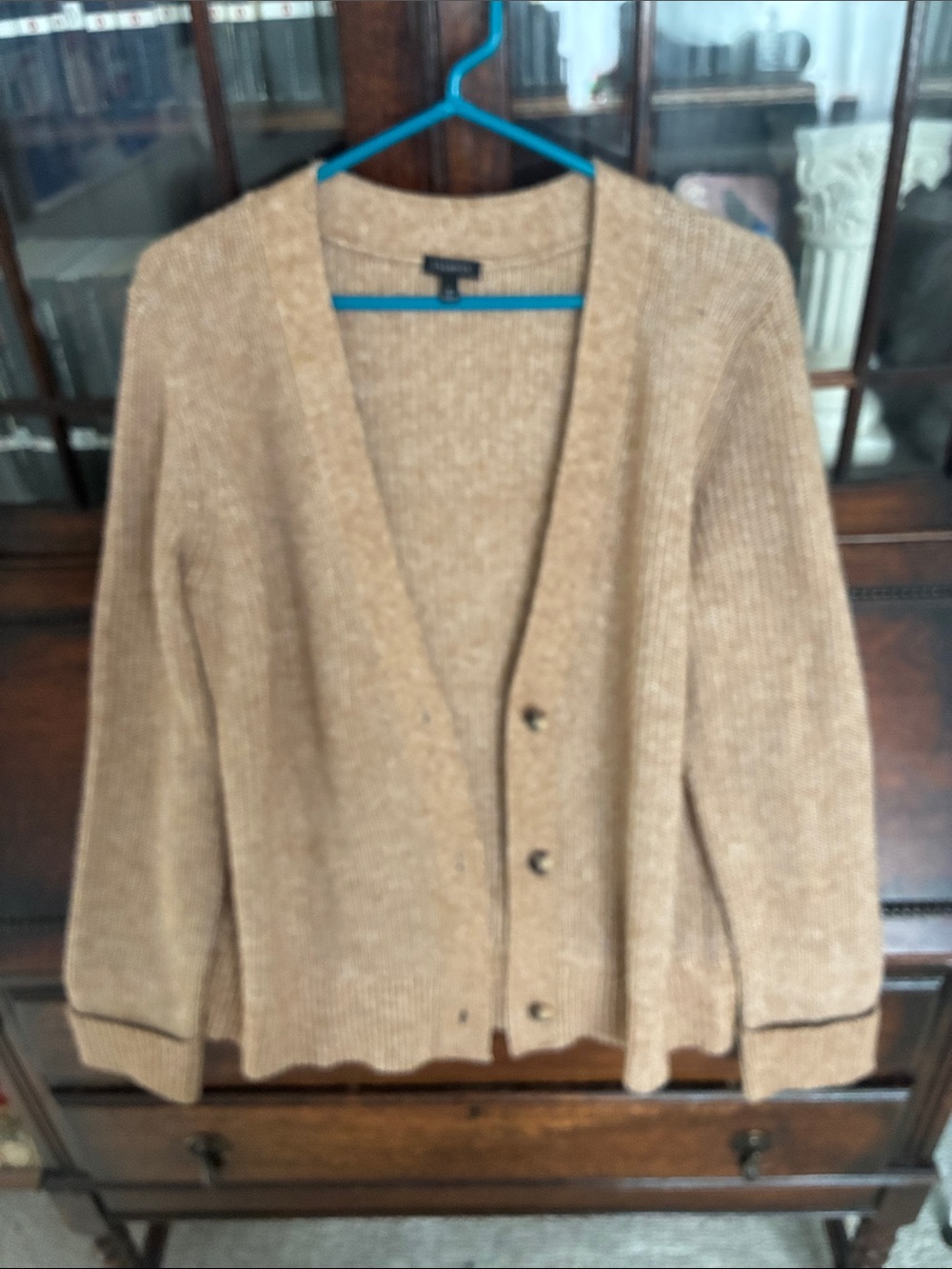 Talbots Camel/Tan Ribbed V-Neck Button Cardigan